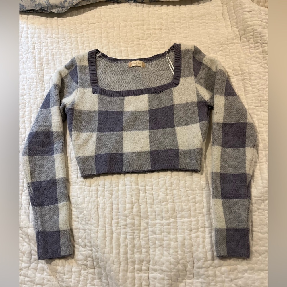 Cropped soft blue plaid shirt